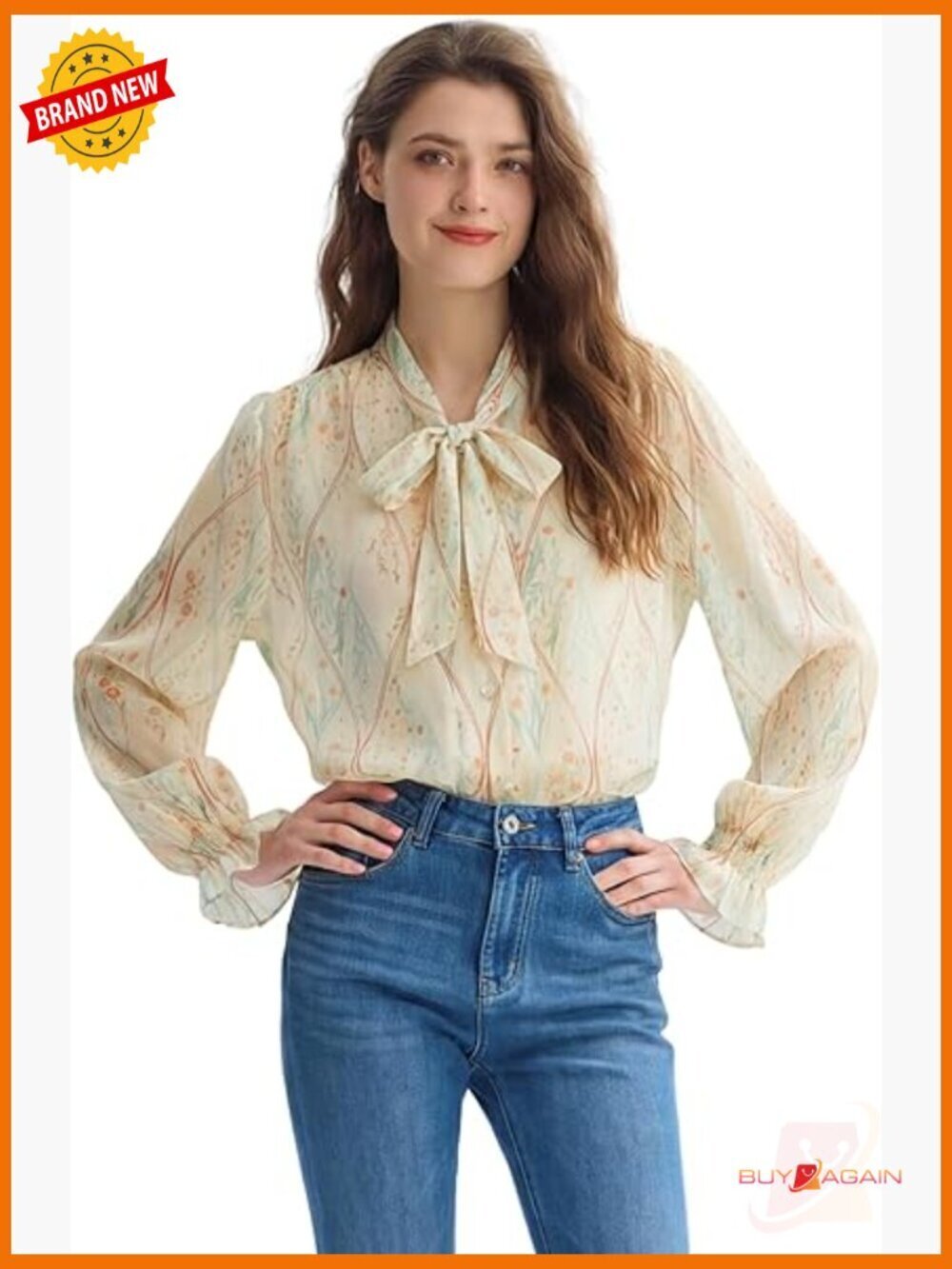 Silk Bow Tie Neck Blouse Long Sleeve Ruffle Sleeves Button Down Shirt